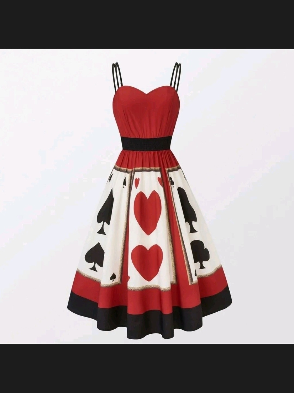 Queen Of Hearts Fit-and-Flare Dress with Card Print